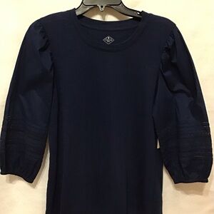 St. John's Bay Fitted Blue Ribbed Puff Sleeve Blouse